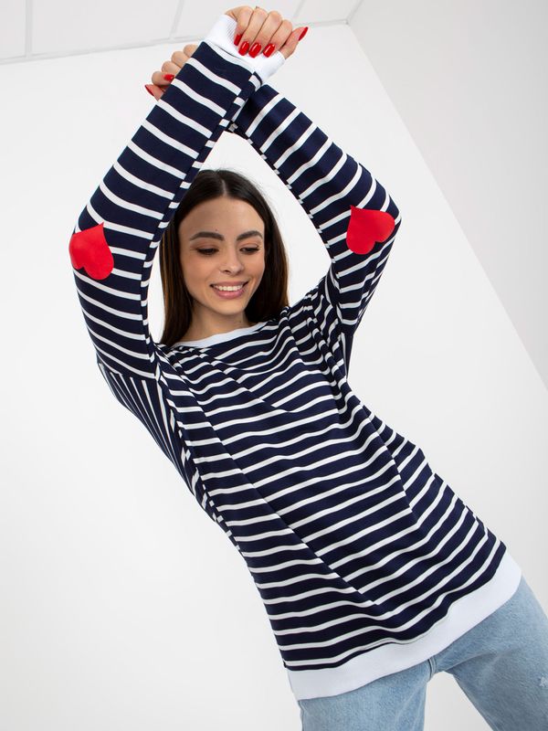 Fashionhunters RUE PARIS white and navy striped sweatshirt with slit