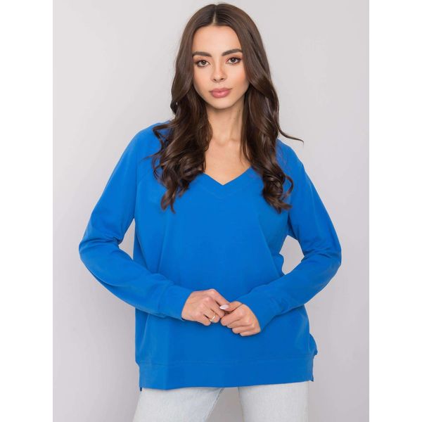 Fashionhunters RUE PARIS Women's dark blue cotton blouse