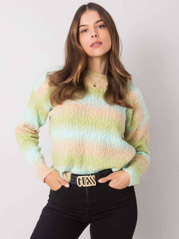Fashionhunters RUE PARIS Zielony i beżowy sweter z warkoczami
