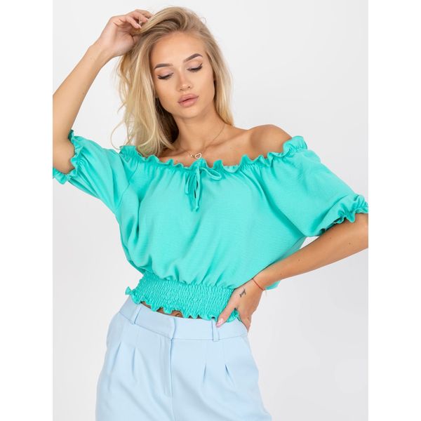 Fashionhunters Spanish mint blouse with elastic shirring