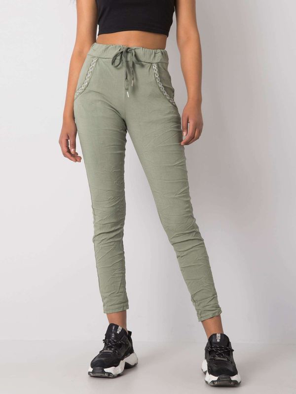 Fashionhunters Spodnie z tkaniny khaki