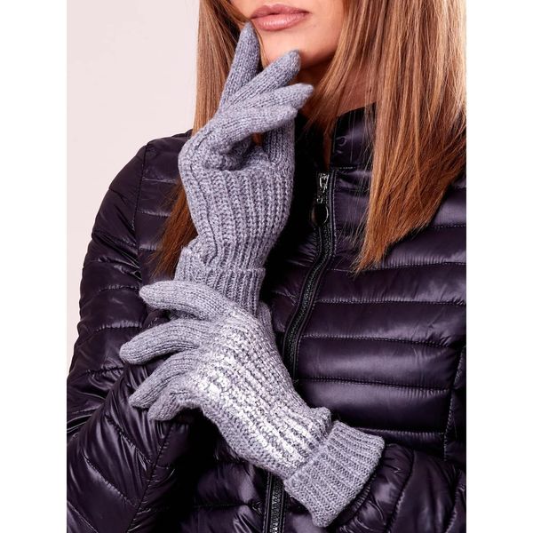Fashionhunters Szare rękawiczki z wełny i srebrnej aplikacji
