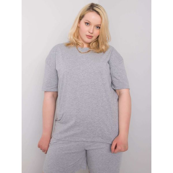 Fashionhunters Szary bawełniany t-shirt plus size