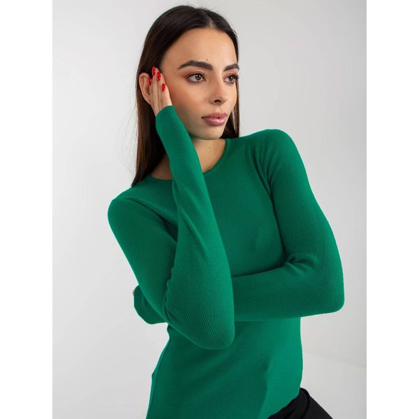 Fashionhunters Turquoise women's classic sweater with a round neckline