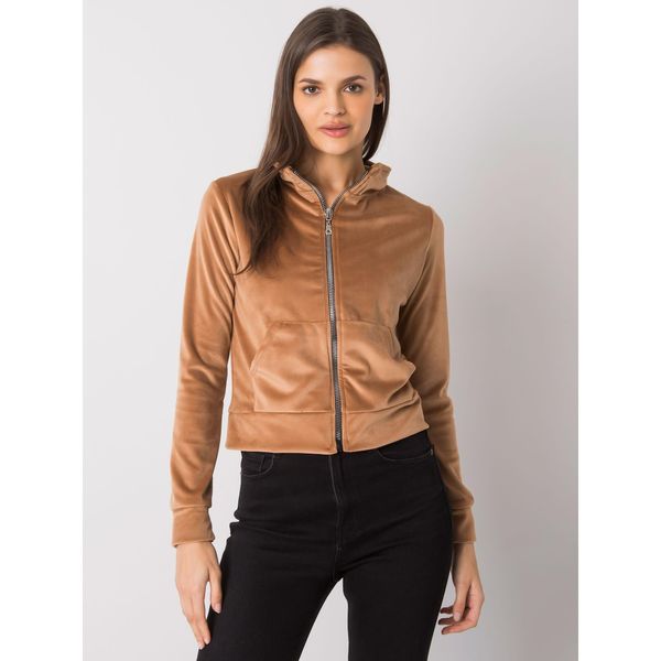 Fashionhunters Velor sweatshirt RUE PARIS Camel with zip fastening