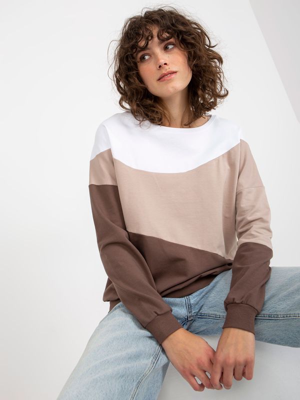 Fashionhunters White and brown basic cotton sweatshirt for everyday wear