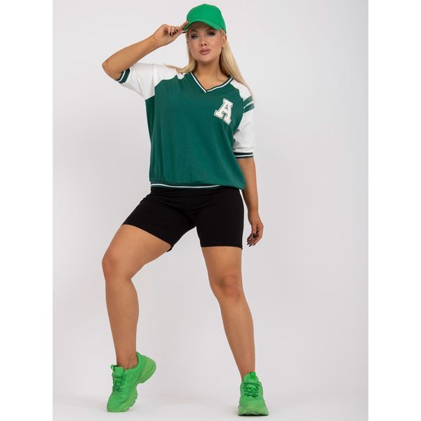 Fashionhunters White and dark green plus size blouse in a sporty style