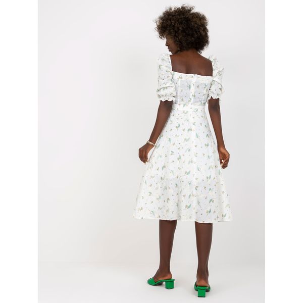 Fashionhunters White and green midi dress with prints and embroidery