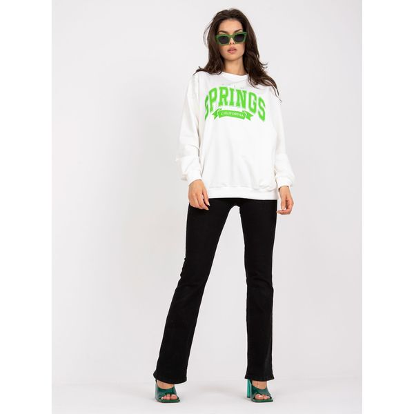 Fashionhunters White and green oversize sweatshirt without a hood with a print