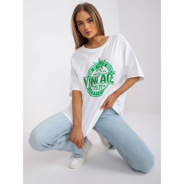 Fashionhunters White and green oversize t-shirt with an application