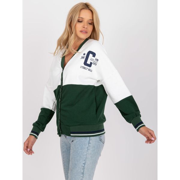 Fashionhunters White and green sweatshirt with a zip without a hood