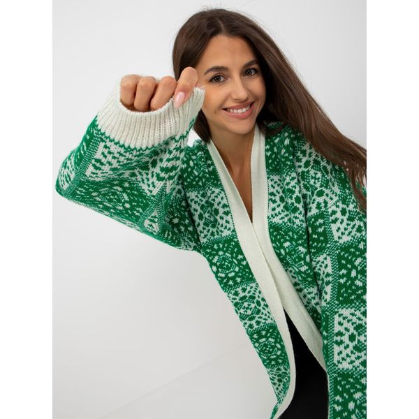 Fashionhunters White and green women's cardigan with RUE PARIS patterns