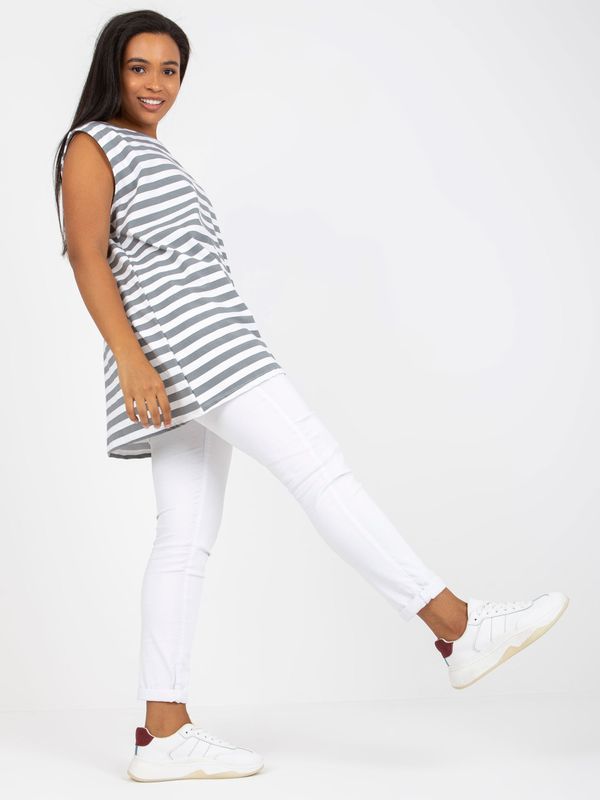 Fashionhunters White and grey top of larger size with round neckline