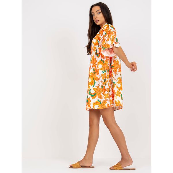 Fashionhunters White and orange dress with prints and decorative buttons