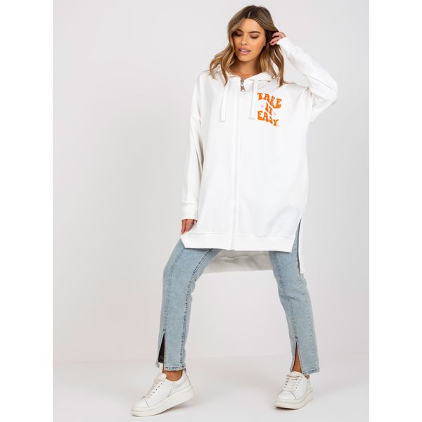 Fashionhunters White and orange oversized zipped sweatshirt with a hood