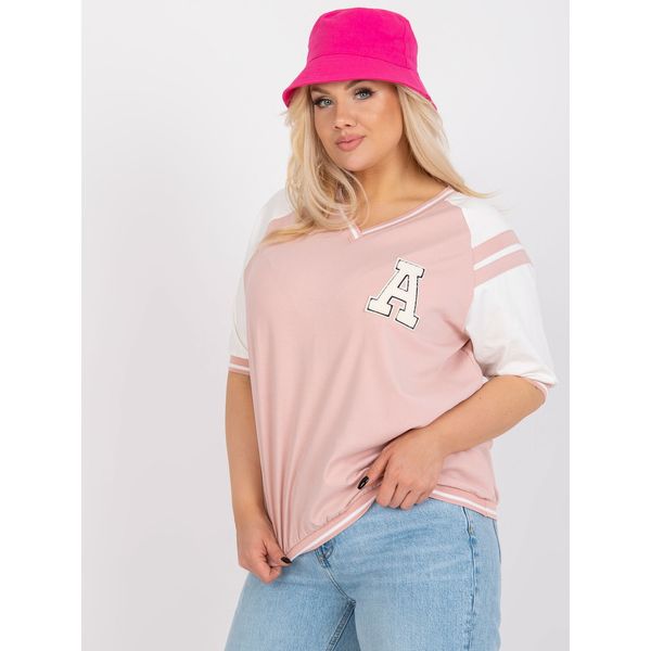 Fashionhunters White and pink plus size blouse with badges