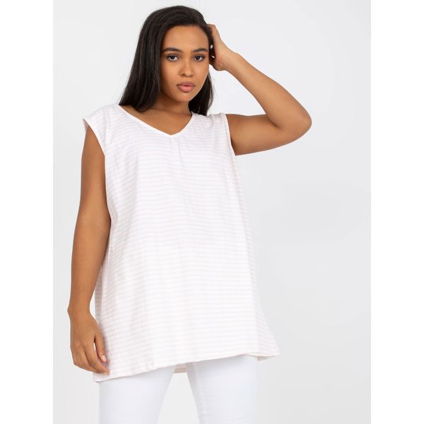Fashionhunters White and pink plus size cotton top