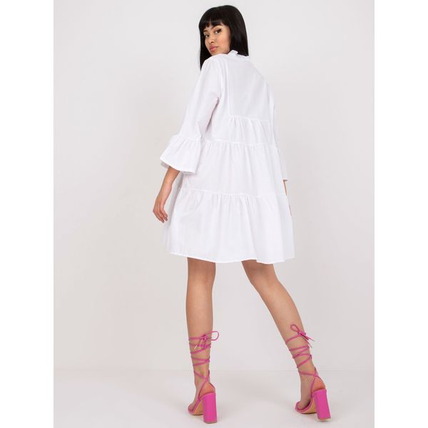 Fashionhunters White dress with a frill and 3/4 sleeves RUE PARIS
