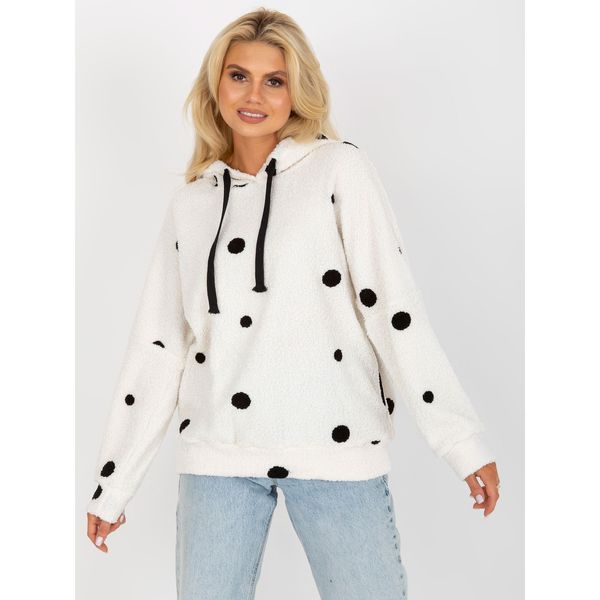 Fashionhunters White fur polka dot sweatshirt with a hood