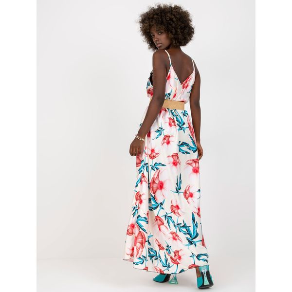 Fashionhunters White maxi dress with floral straps