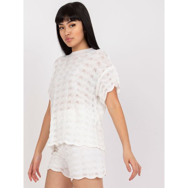 Fashionhunters White openwork set with short sleeves