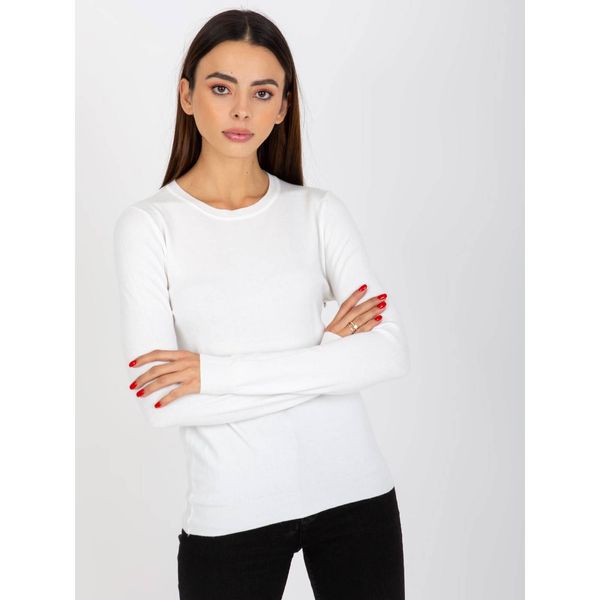 Fashionhunters White plain sweater with a round neckline