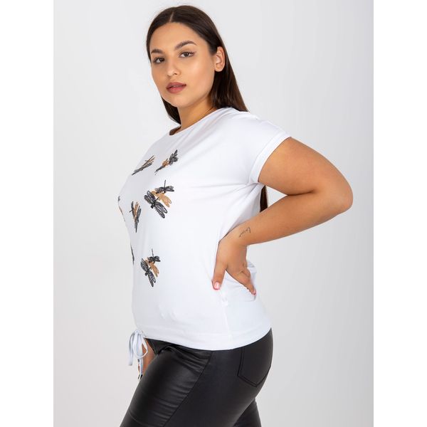 Fashionhunters White plus size t-shirt with an application of rhinestones