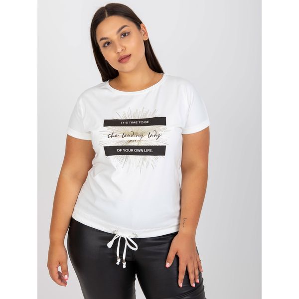 Fashionhunters White plus size t-shirt with applique and printed design