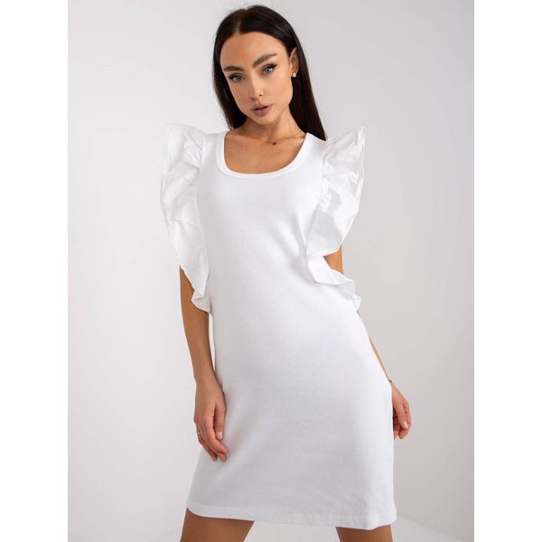 Fashionhunters White ribbed mini dress with frills