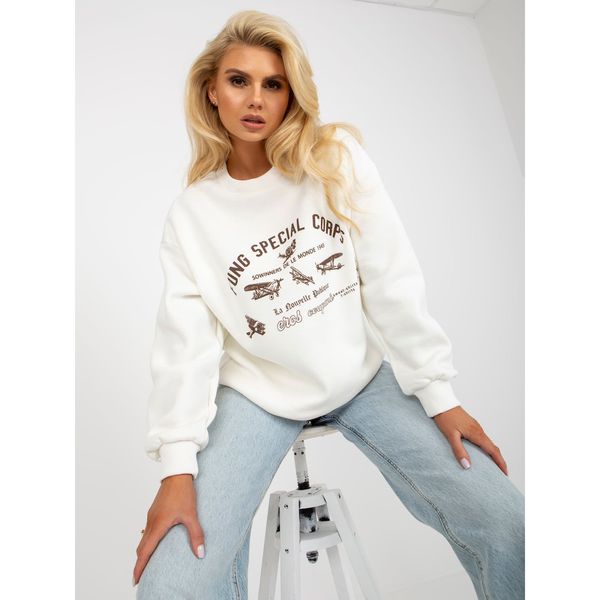 Fashionhunters White sweatshirt with a printed design without a hood