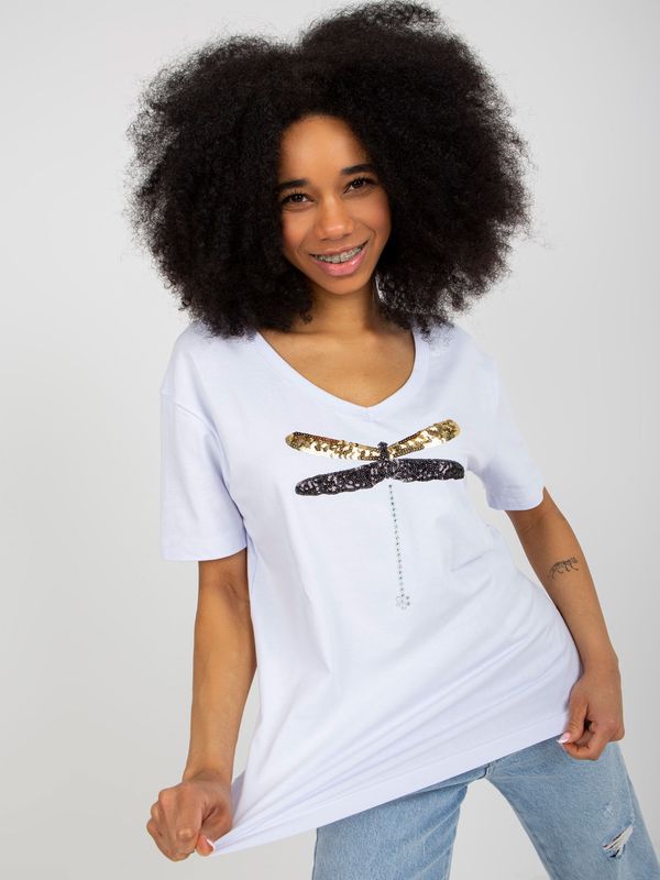 Fashionhunters White women's T-shirt with sequined application