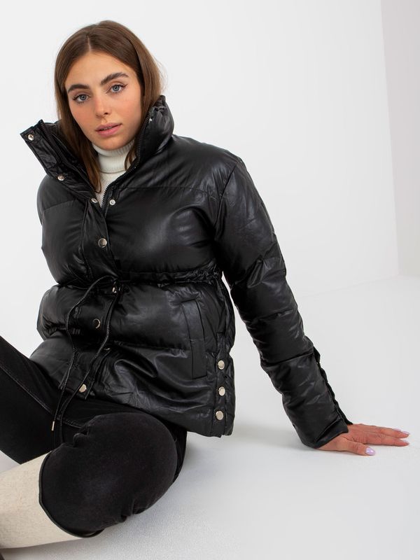 Fashionhunters Winter, black eco-leather jacket with hems