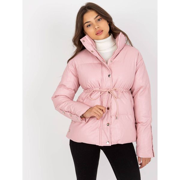 Fashionhunters Winter pink faux leather down jacket without a hood