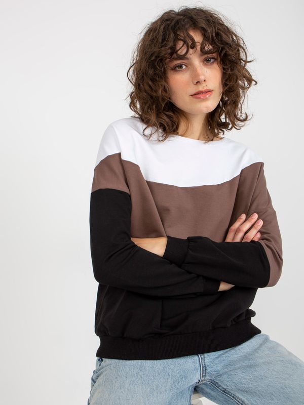 Fashionhunters Women's basic black-and-white sweatshirt with crewneck