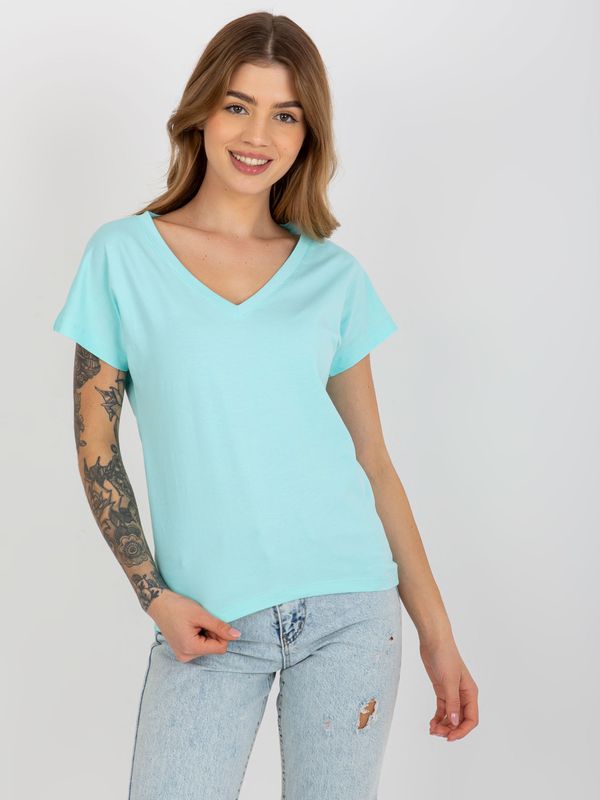 Fashionhunters Women's basic T-shirt with neckline - turquoise