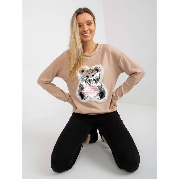 Fashionhunters Women's beige classic sweater with a sequin application