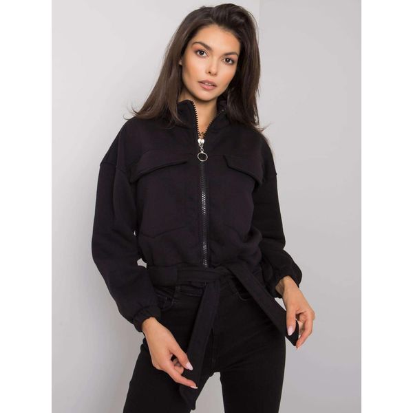 Fashionhunters Women's black hooded sweatshirt with zip fastening