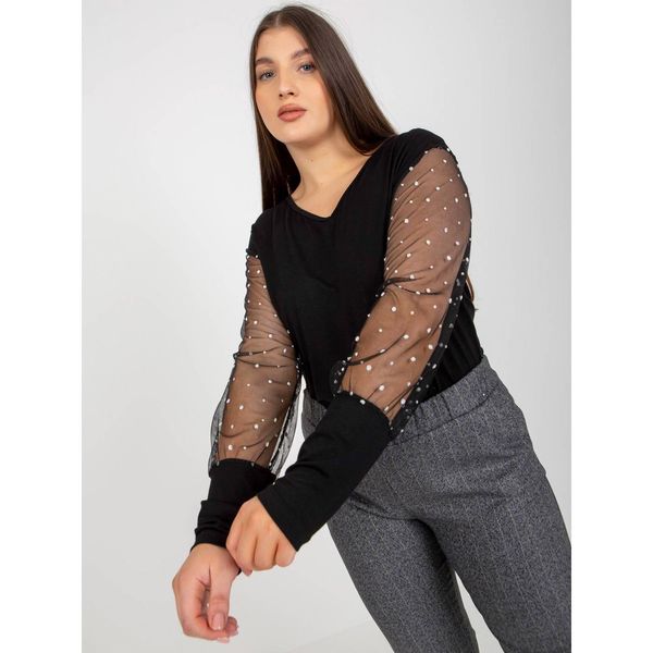 Fashionhunters Women's black plus size blouse with decorative sleeves