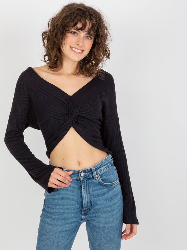 Fashionhunters Women's Blouse Crop Top with Long Sleeves - Black