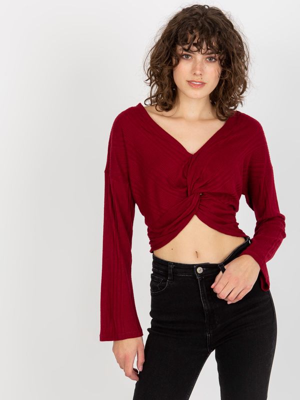 Fashionhunters Women's blouse crop top with long sleeves - burgundy