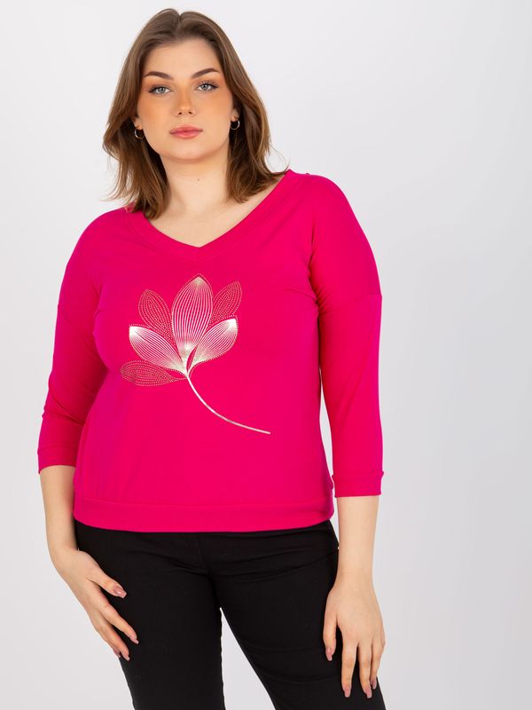 Fashionhunters Women's blouse plus size with print and application - fuchsia