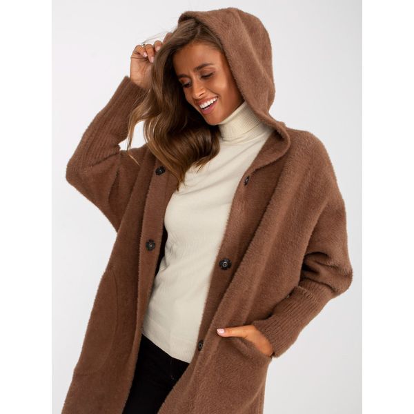 Fashionhunters Women's brown alpaca coat with a hood from Carolyn