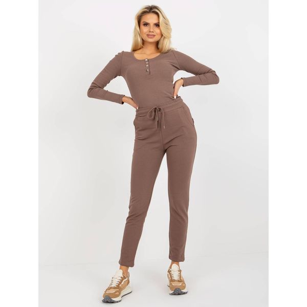 Fashionhunters Women's brown sweatpants with a tie