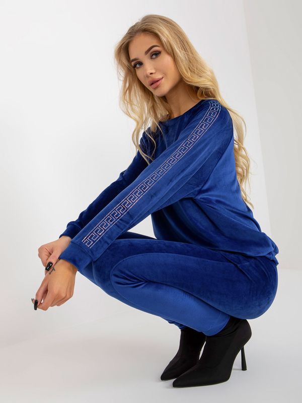 Fashionhunters Women's cobalt velour set with rhinestone application