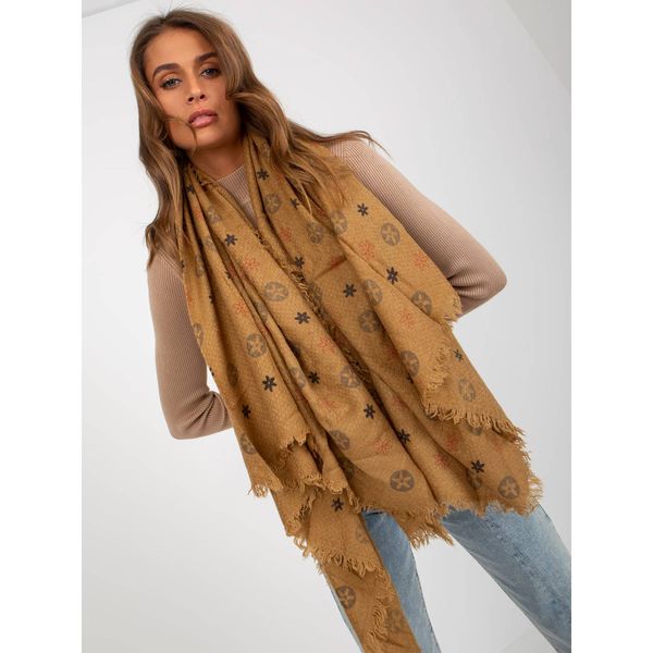 Fashionhunters Women's dark beige scarf with a print