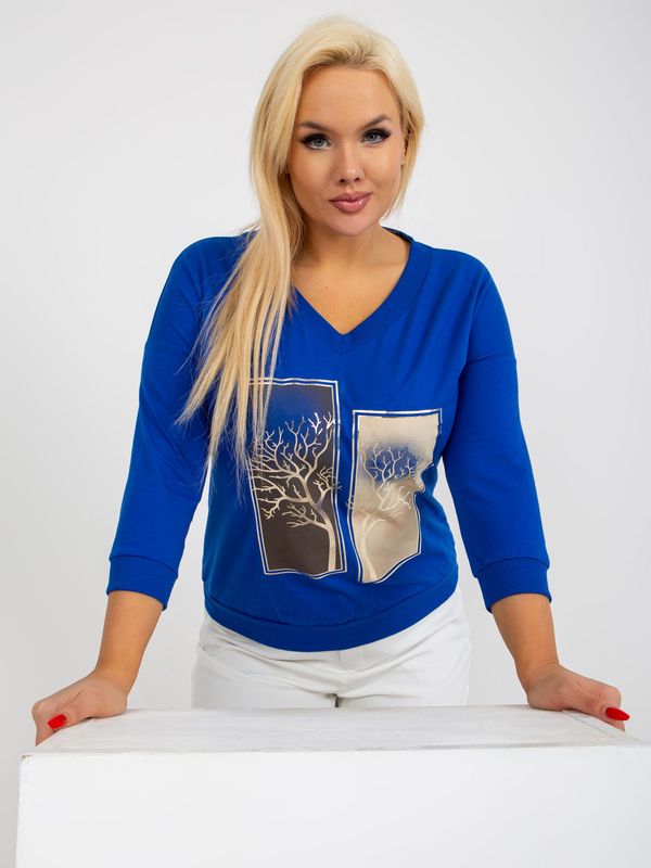 Fashionhunters Women's dark blue blouse plus size with print