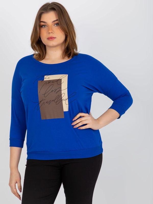 Fashionhunters Women's dark blue plus size T-shirt with slogan