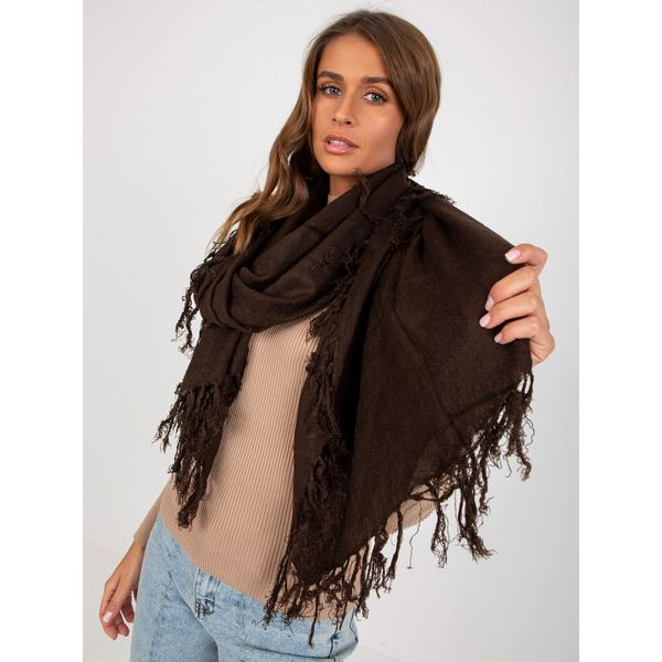 Fashionhunters Women's dark brown plain shawl with fringes