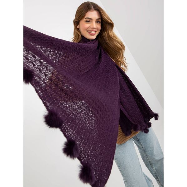 Fashionhunters Women's dark purple openwork scarf with pompoms
