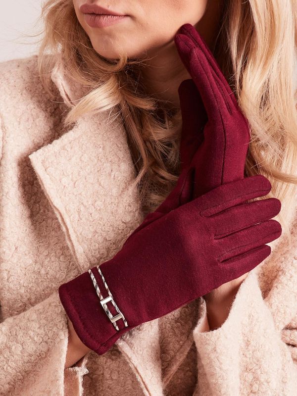 Fashionhunters Women's gloves with buckle, burgundy